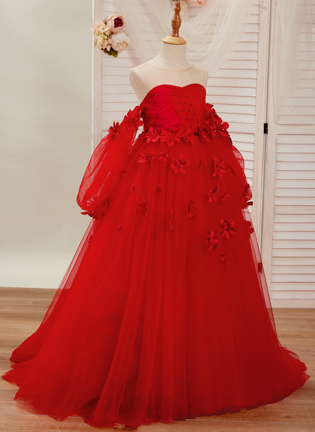 Vestidos de princesa con flores en 3D para niña 