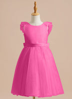 Vestido de niña de las flores de corte A, de satén y tul, hasta la rodilla 