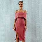 Summer Woman Bandage Dress Slash Neck Bodycon Off Shoulder Midi Club Dress Celebrity Evening Party Dress Vestidos