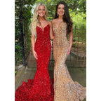 Vestido de fiesta de sirena con lentejuelas y escote en V sexy y purpurina 