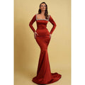 Robe de soirée sirène sexy et tendance à manches longues, avec perles carrées