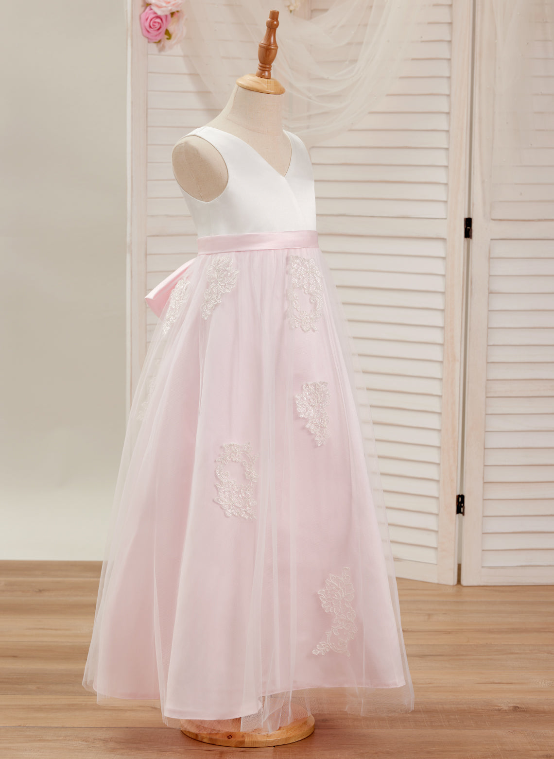 Vestido rosa de corte A, largo hasta el tobillo, de tul satinado (2003227111) 