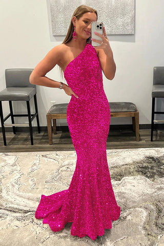 Robe de bal longue sirène à sequins corail