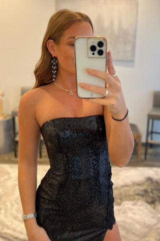 Robe de bal fourreau bustier à sequins avec fente