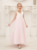 Vestido rosa de corte A, largo hasta el tobillo, de tul satinado (2003227111) 