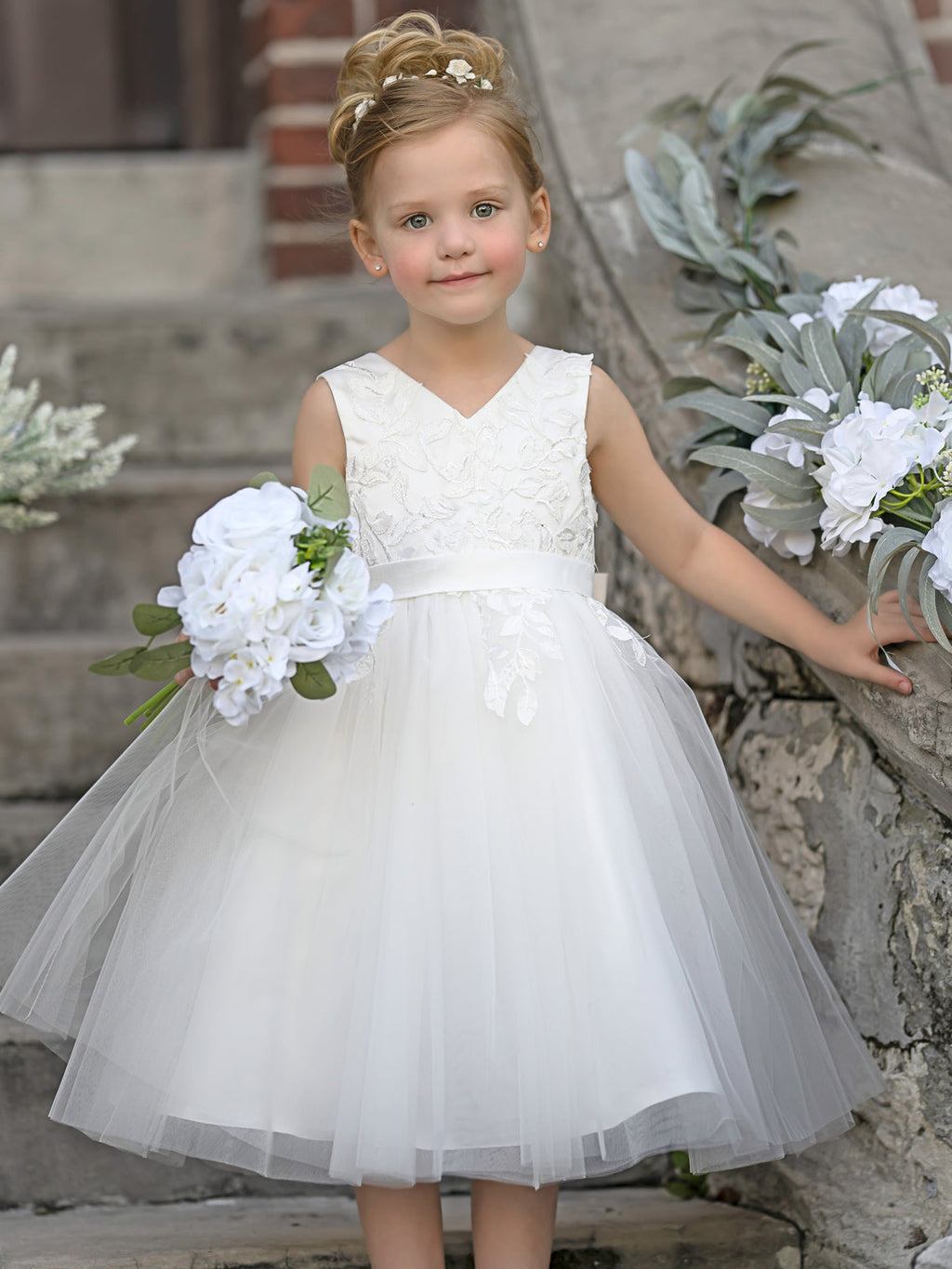 Vestido de niña de las flores sin mangas de tul y encaje hasta la rodilla 
