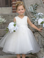 Vestido de niña de las flores sin mangas de tul y encaje hasta la rodilla 
