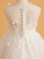 Vestido color marfil con cola de tul y encaje (2003227822) 