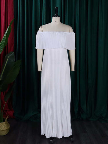 Vestidos de noche cruzados plisados ​​de color liso con hombros descubiertos 