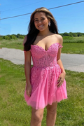 Vestido de fiesta de bienvenida rosa fucsia de encaje. Vestido de graduación formal rosa fucsia Y2891