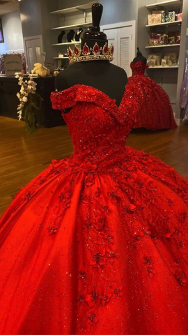 Robe de bal luxueuse rouge à fleurs 3D, robe de Sweet 16, robe de Quinceañera Y5321