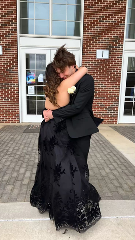 Black A-line V Neck Prom Dress Black Evening Gown Y6517