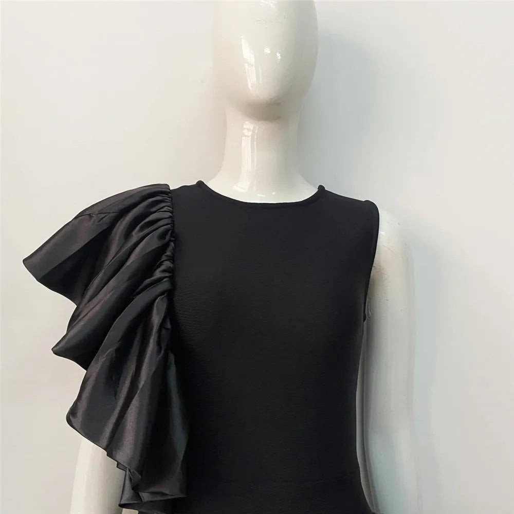 Ruffle Edge Elastic Slim Fit Bandage Dress Evening Dress