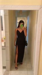 Robe de soirée fourreau noire élégante avec fente, robe de soirée noire Y6135