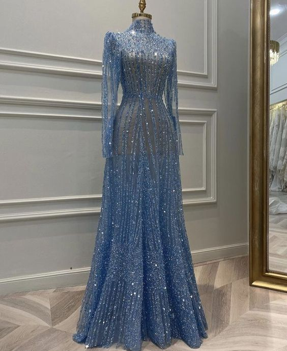 Vestido de noche musulmán de manga larga de ensueño, de lujo, estilo midi, ideal para fiestas de compromiso en Dubái (Y6899)