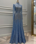 Vestido de noche musulmán de manga larga de ensueño, de lujo, estilo midi, ideal para fiestas de compromiso en Dubái (Y6899)