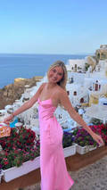 Elegante vestido de fiesta rosa con tirantes finos, vestido de noche rosa Y2357