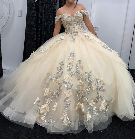 Robe de bal en tulle à épaules dénudées et appliques, robe de Sweet 16, Y2462