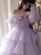 Vestidos de graduación brillantes, vestidos de graduación morados, batas de cóctel, vestidos de graduación con hombros descubiertos, vestidos de graduación de manga larga Y2408