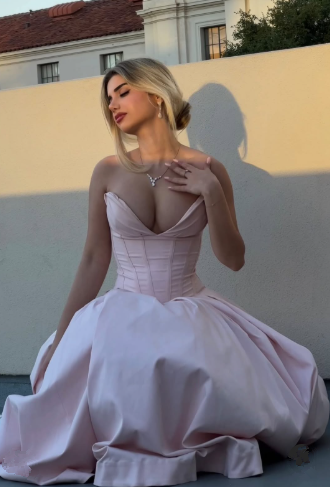 Vestido largo rosa sin tirantes corte A para baile de graduación, elegante vestido de noche, atuendo de cumpleaños Y7531