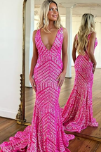Robe de bal sirène élégante, sexy et sans manches, col en V, orange Y5188