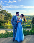 Elegante vestido de noche azul de corte A, vestido de graduación azul Y5703