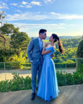 Elegante vestido de noche azul de corte A, vestido de graduación azul Y5703