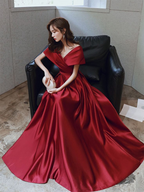 Vestido de noche corte A, escote en V, vestido de graduación, bata corta de fiesta con mangas casquillo, vestido largo de satén formal para mujer, vestido hecho a medida Y4574