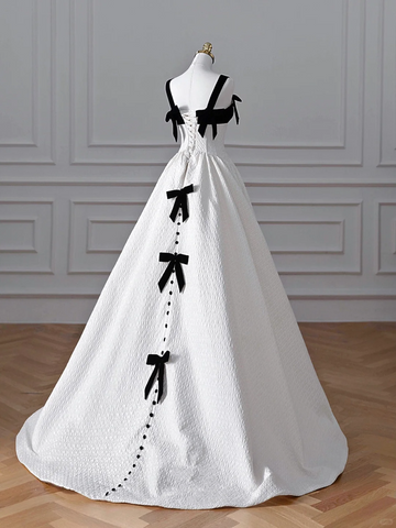 Elegant White Satin A Line Long Prom Dress Evening Dress,Formal Wedding Dress Y8611