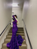 Robe de soirée sirène à sequins violets scintillants Y5834