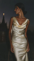 Vestido de noche largo de satén sin espalda, sexy y ajustado, modelo Y8280