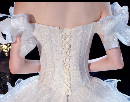 Fairy Romantic Off Shoulder White Wedding Dress Sweep Train Y6878