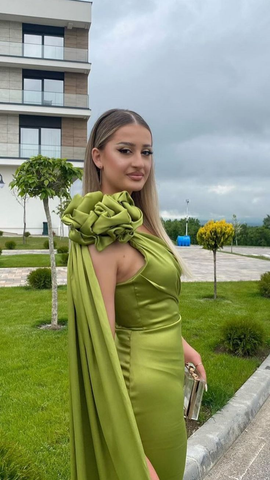 Vestido largo de fiesta sexy estilo tubo, color verde oliva, con un solo hombro, modelo Y8009