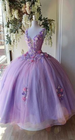 Vestido largo de tul estilo princesa con flores, vestido de gala para quinceañera Y4372