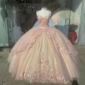 Vestido de quinceañera rosa brillante con encaje y flores, estilo tul, para fiesta de 16 años, modelo Y57