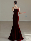 Robe de soirée sirène élégante en velours rouge, robe de bal longue Y7824