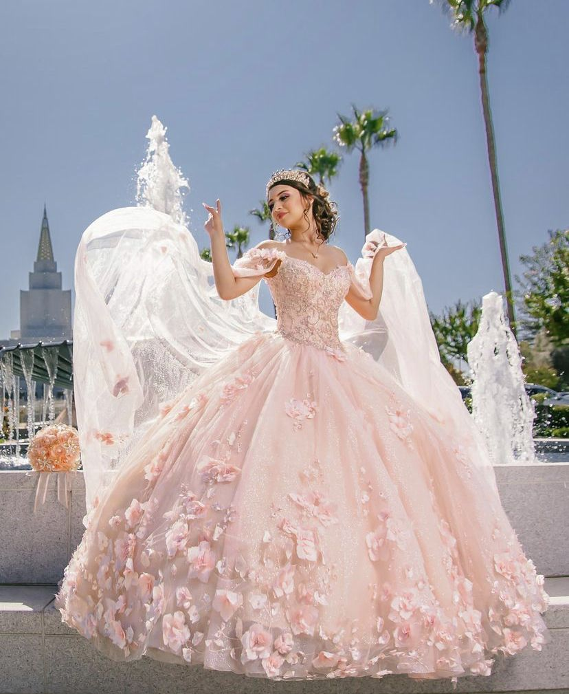 Vestido rosa para quinceañera, vestido de gala rosa con flores 3D, vestido de princesa rosa Y2337