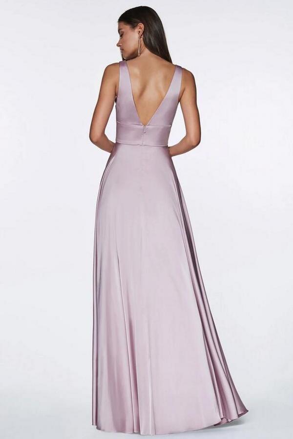 Robes de soirée longues simples à col en V et fente latérale