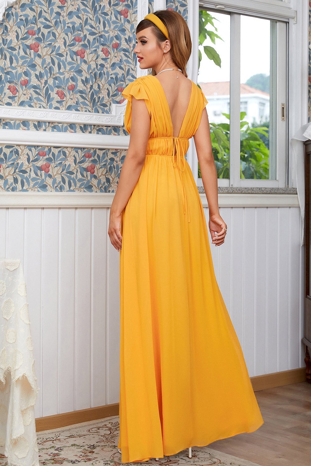 Robe de demoiselle d'honneur maxi bohème jaune