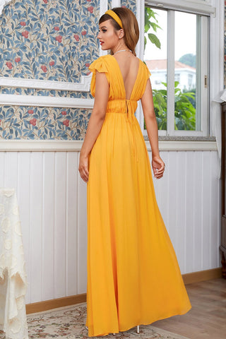 Vestido largo amarillo estilo boho para dama de honor