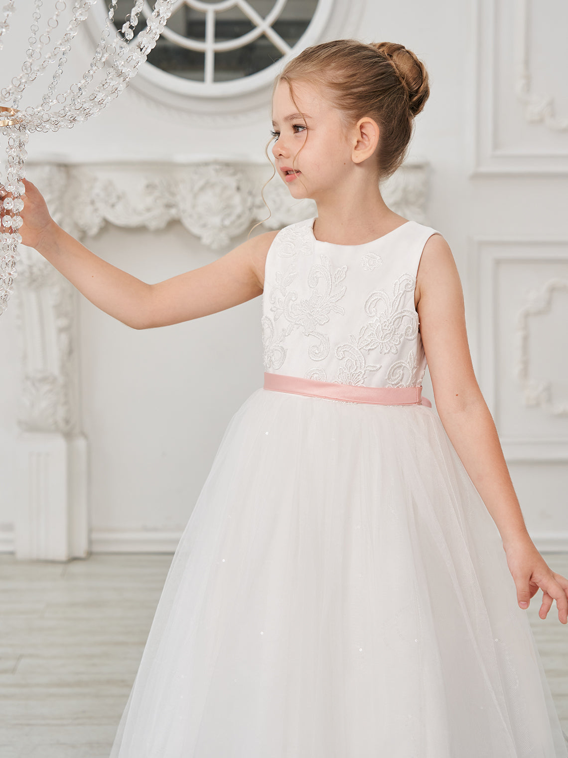 Vestido de princesa/de tul color marfil para niña de las flores 