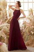 Robe de demoiselle d'honneur élégante en mousseline bordeaux