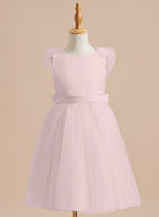 Vestido de niña de las flores de corte A, de satén y tul, hasta la rodilla 