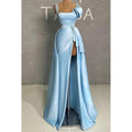 Vestido de fiesta formal glamuroso y dramático con tirantes de cuentas, corte A, abertura y fruncido