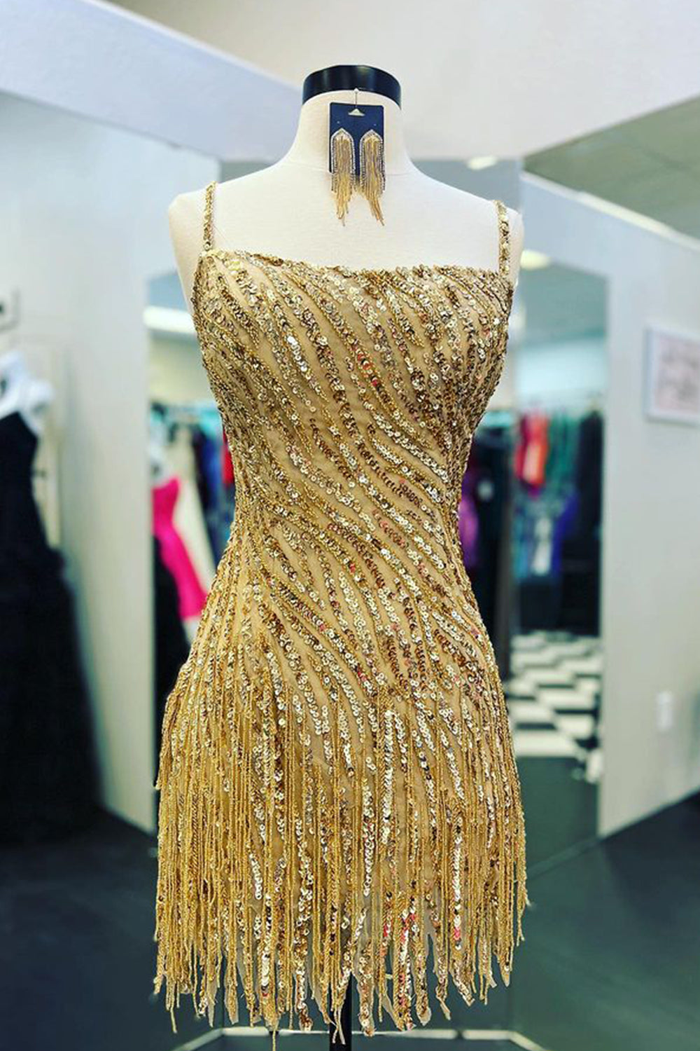 Bodycon Spaghetti Straps Short Homecoming Dress with Tassel