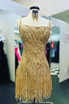 Bodycon Spaghetti Straps Short Homecoming Dress with Tassel