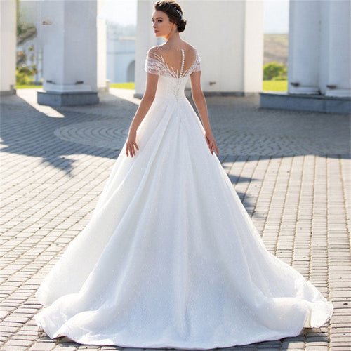 Charming Cap Sleeves Bridal Gowns 2024 Classic Lace A-Line Wedding Dress Backless O-Neck Vestidos De Novia Custome Made