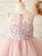 Vestido rosa de tul hasta el suelo para niña de las flores 