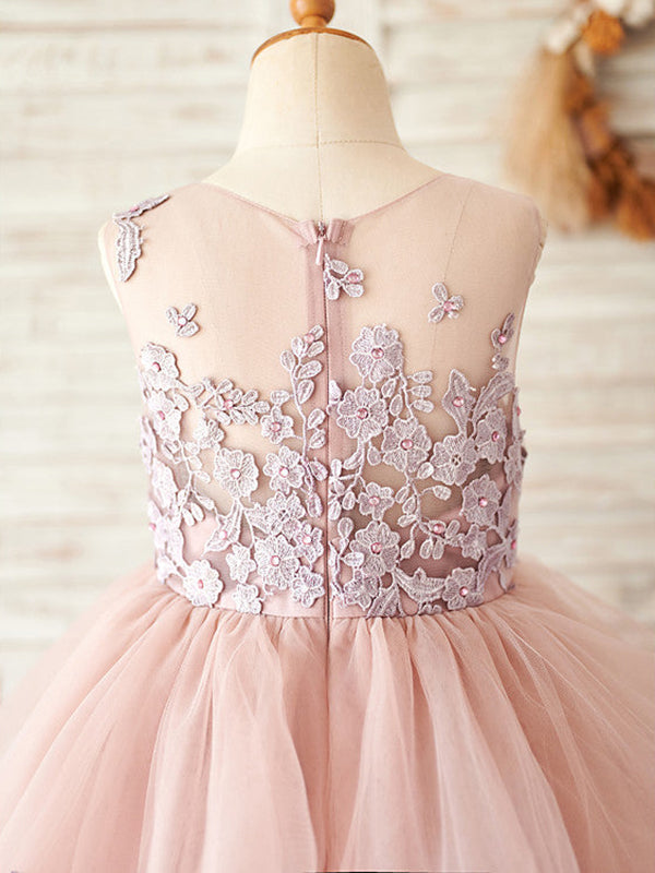 Vestido rosa de tul hasta el suelo para niña de las flores 