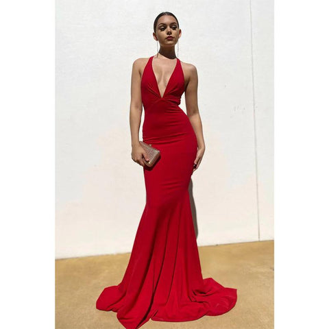 Robe de bal sirène sexy à décolleté en V profond et plis 